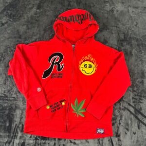 Runtz Worldwide Zip Hoodie Mens Large Red‎ Graphic Streetwear Patch 2455